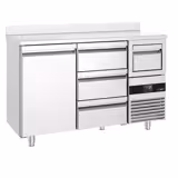 Commercial Back Bar Bottle Cooler PREMIUM - 1580x600mm - 365L - with 1 Door & 3 Drawers, upstand & knock box for coffee - Stainless Steel