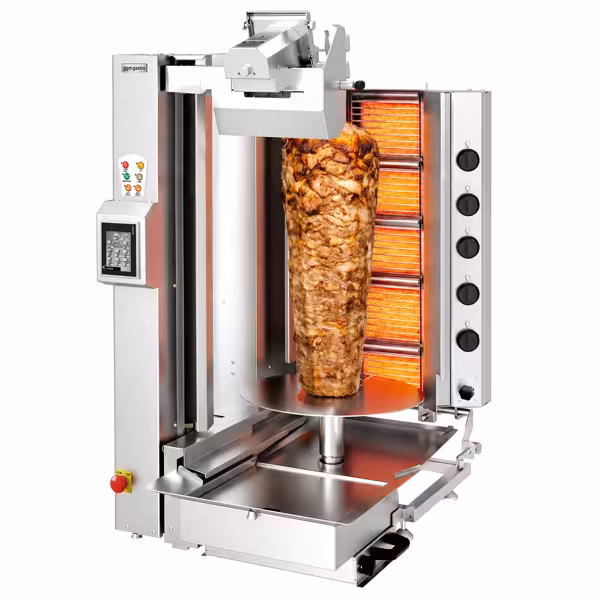 Gas Automatic Doner Kebab Grill - 5 Burner - up to 120kg - 13.3kW - Countertop - incl. 1 skewer & drip tray