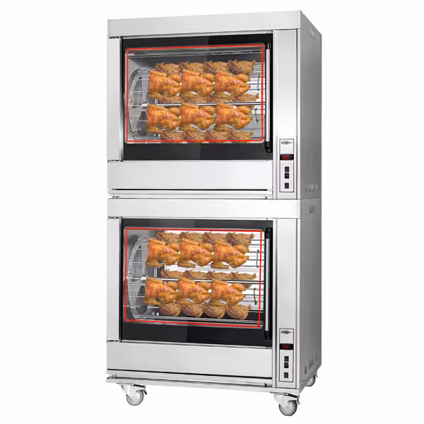 Elektro Rotations Hähnchengrill - 20 kW - mit 14 Spießen für bis zu bis zu 84 Hähnchen