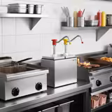 Dispensador de molhos - 2x 2,5L - plástico e aço inoxidável - 190x240x268mm - bico anti‑gotejamento - doseamento regulável - com recipiente - incl. suporte para dispensador de molho