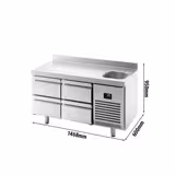 Koelwerkbank PREMIUM PLUS - 1468x600mm - 250 liter - met 1 spoelbak - met 4 lades - opstand