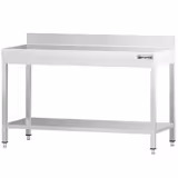 Mesa de trabajo de acero inox.  PREMIUM 1,4 m - con zócalo y estante inferior
