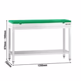 Nerezový pracovní stůl PREMIUM - 1200x700 mm - se spodní policí - vč. zelené krájecí desky
