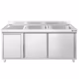 Lavello armadiato PREMIUM - in acciaio inox - 1600x700mm - con pattumiera - 2 vasche