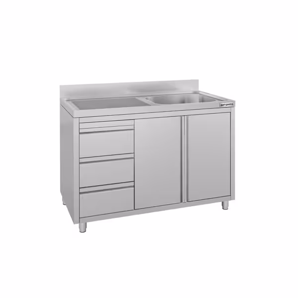 Commercial Sink Cabinet ECO - 1200x600mm - with 1 bowl right-hand - 3 drawers