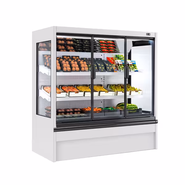 Murale Refrigerato Professionale - 1955mm - 555l - +4°/+6°C - con 1 porta a battente in vetrocamera & 2 ripiani - Bianco