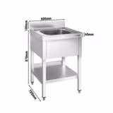 Stainless Steel Commercial Sink Unit PREMIUM - 600x700mm - with Single Bowl Centre - with Undershelf