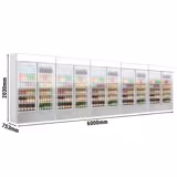 (5 pcs) Commercial Upright Glass Door Display Fridge with Illuminated Canopy - 6000mm - 6000 Litres - with 10 hinged glass doors - LED lighting - Grey - Temperature range 1 to 10 °C