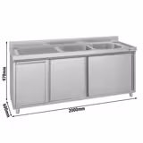 Spülschrank ECO - 2000x600mm - mit Abfallbehälter & 2 Becken rechts