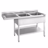 Diskbänk för diskmaskin PREMIUM - 1600x600 mm - med 2 hoar höger - med bakkant - med grundhylla