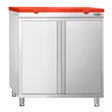 Stainless Steel Floor Cupboard PREMIUM - for raw meat - 800x600mm - with Hinged Doors - incl. Chopping Board Red