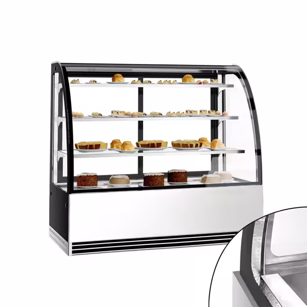 Mostrador para tartas 1,5 m - 3 baldas - frontal cristal redondo (LED)