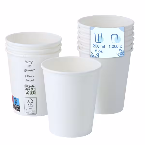 (1000 sztuk) Kubki papierowe – 200 ml – średnica 80 mm – białe