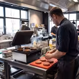 Commercial Contact Grill - Heavy Duty Panini Press - 2.2kW - plates: ribbed top & smooth bottom - grill area: 350x330mm