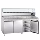 Commercial Pizza Prep Counter - Granite Top ECO - 2025x800mm - with 3 doors - incl. refrigerated topping unit with glass sneeze guard - 9x GN 1/3