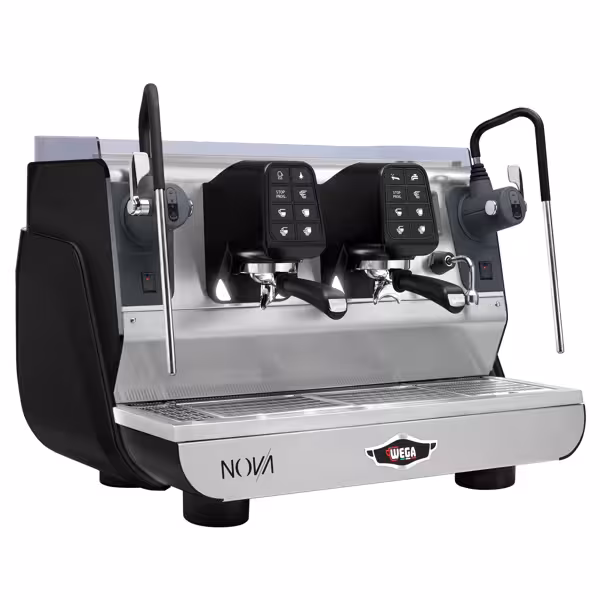 WEGA | NOVA - Siebträgermaschine - 2 Gruppig - 3,95 kW - mit 2 Milchaufschäumern & Heißwasser - Touch - Schwarz