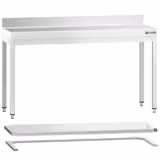 Mesa de trabajo de acero inoxidable mural PREMIUM - 1600x700mm - con estante inferior y estante intermedio y refuerzo omega y peto trasero