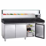 Banco pizza refrigerato PREMIUM - 2000x800mm - con 3 porte - piano in granito - con vetrina ingredienti refrigerata superiore LED - 9x GN 1/3