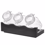 Buffetstandaard GOOD MORNING - hout & glas - 430x170mm - Hoogte: 135mm - incl. 3 glazen potten met luchtdichte klapdeksel