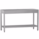 Mesa de trabalho em aço inoxidável ECO - 1600x600mm - com prateleira inferior & com painel traseiro & com travessas de reforço