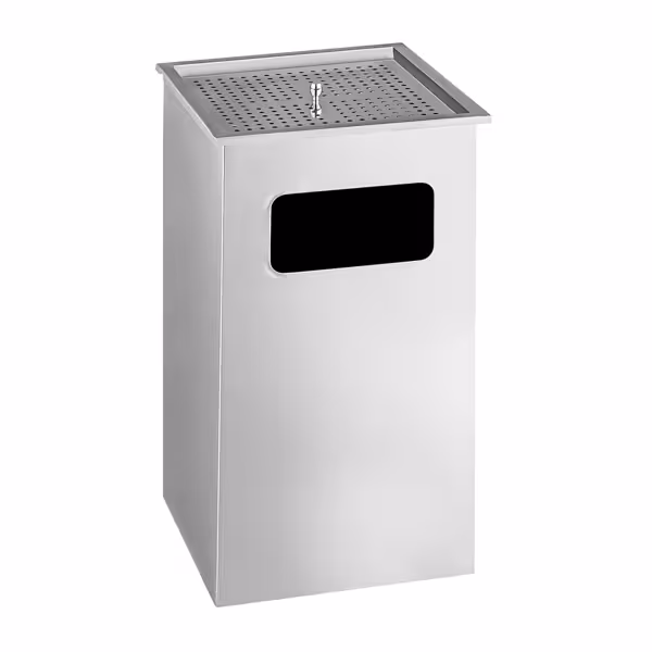 Afvalbak - gesloten - 300x300x600mm - met asbak, binnenring - RVS