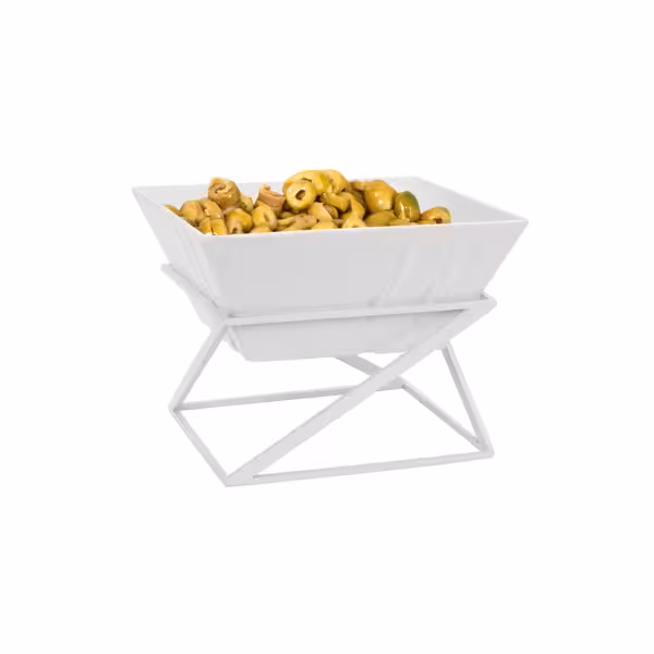 Etagere / Buffet Stand - White - square - Height: 175mm - incl. 1 Melamine bowl - Powder-coated stainless steel & Melamine