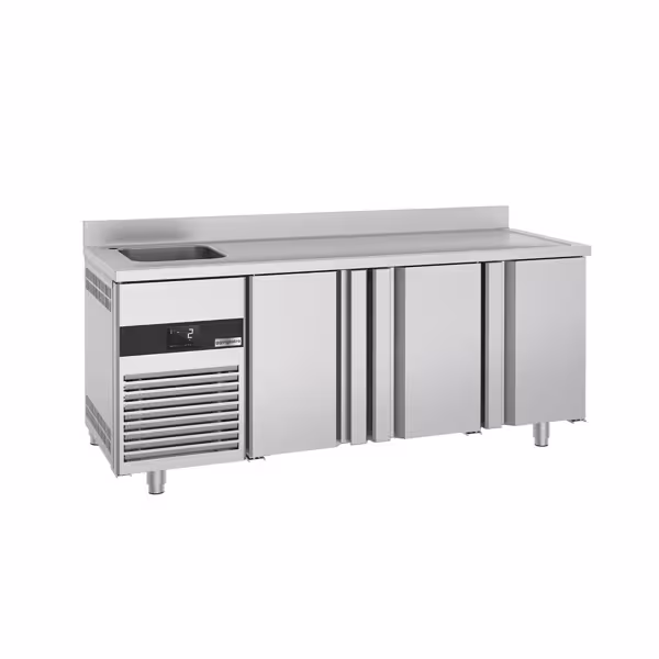 Commercial Counter Fridge PREMIUM - 1900x700mm - with 3 doors - with sink left - with upstand - capacity 420 litres