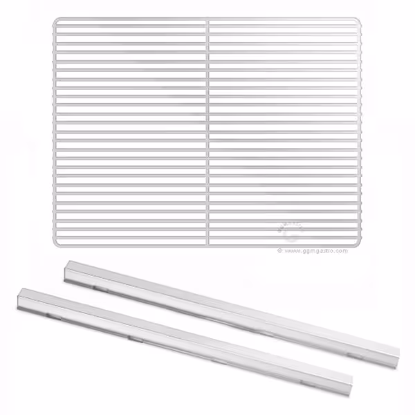 RVS geleiders - 650 mm - EN 600x400 - met geplastificeerde draagroosters EN 600x400 - passend voor BKIB