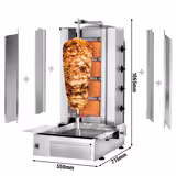 Aparat shaorma pe gaz - 4 arzătoare - max. 60 kg - incl. 2 apărători & 2 uși duble - Pentru UK