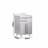 RVS Werkkast - voor koffiezetapparaat - 600x600mm - met 2 laden, 1 deur, 1 uitkloplade - met achteropstand