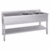 Chiuvetă din oțel inoxidabil ECO - cu polita - 2,0 m - 2 cuve în dreapta - L 60 x L 50 x P 30 cm