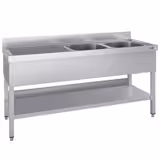 Fregadero de acero Inox. con estante inferior ECO - 2,0 m - 2 fregaderos a la derecha - L 60 x A 50 x P 30 cm - con estante inferior