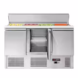 Commercial Saladette Counter ECO - 1368mm - 368L - Black Front - 3 doors - open top for 4 x GN 1/1 & stainless steel hinged lid
