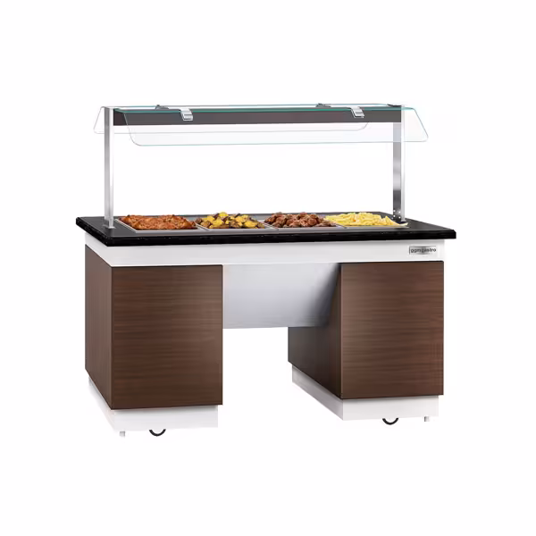 Buffettheke warm DUBLIN - 1600mm - mit Bainmarie & Rollen - für 4x GN 1/1