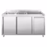 Commercial sink cabinet - 2000 x 600 mm - With waste bins and 2 sinks (left)