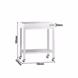Table de travail en inox PREMIUM - 700 x 600 mm - avec tablette inférieure et roulettes