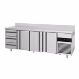 Hűtött munkaasztal PREMIUM - 2330x700 mm - GN 1/1 - 632 liter - ventilációs - 3 ajtóval - 2 fiókkal - felhajtással