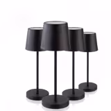 (4 pcs) LED Table Lamp - MERLE MICRO - Rechargeable - Cordless - 3-step dimmable - Ø80mm - Black - with Charging Dock