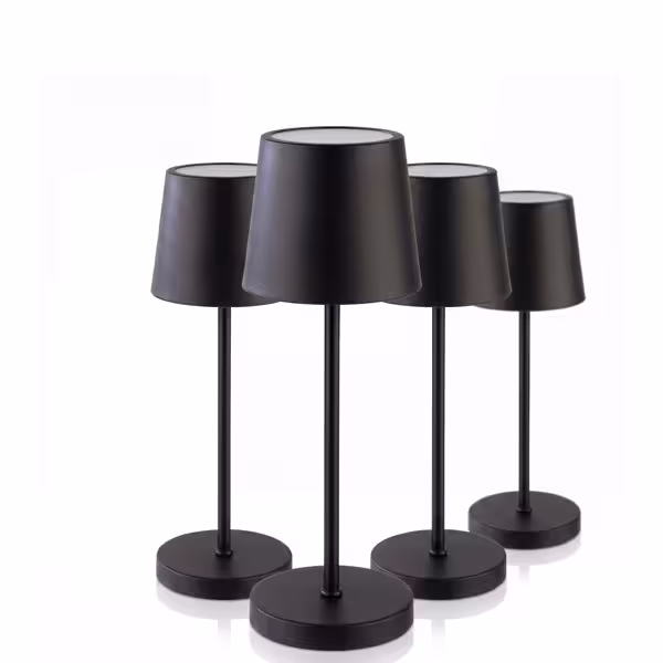 (4 uds) Lámpara de mesa LED - recargable - inalámbrica - MERLE MICRO - regulable en 3 niveles - IP54 - autonomía 7–40h - Ø 80mm - Negro