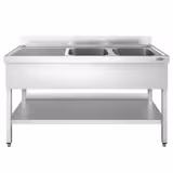 Fregadero de acero Inox. con estante inferior PREMIUM - 1,4 m - 2 fregaderos a la derecha A 40 x P 40 x A 25 cm 