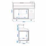 Table réfrigérée à pizza Premium PLUS - 1490x700 mm - avec 1 porte & 2 tiroirs - incl. vitrine réfrigérée - 6x GN 1/4