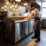 Pizzakylbänk PREMIUM - 2150x800 mm - granitskiva - med 3 dörrar & 3 lådor