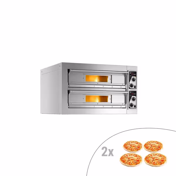 Elektrische pizzaoven (chamotte bakvloer) - 990x990x590mm - 2 kamers - 2x4 pizza’s Ø33cm - tot 400°C - Handmatig
