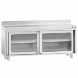 Edelstahl Arbeitsschrank PREMIUM - 1800x700mm - mit Glasschiebetür & Aufkantung