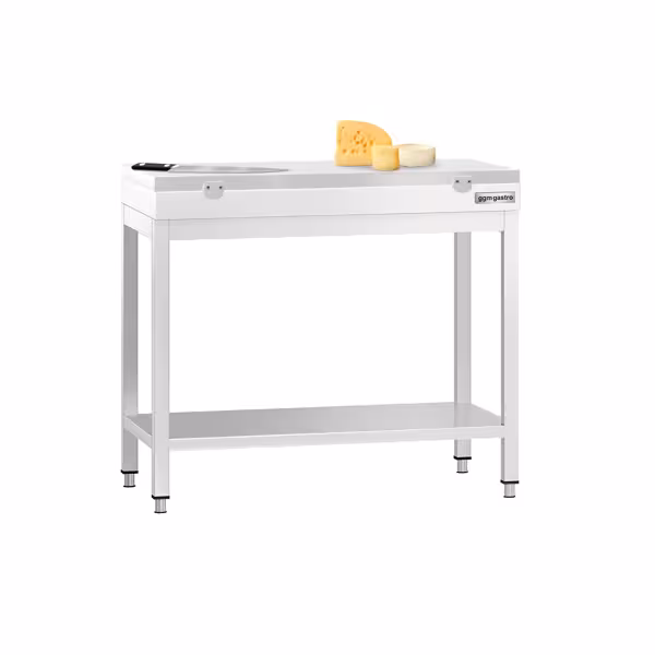 RVS werktafel PREMIUM - 800x700mm - met onderblad - verstevigd werkblad - incl. snijplank (HDPE) wit