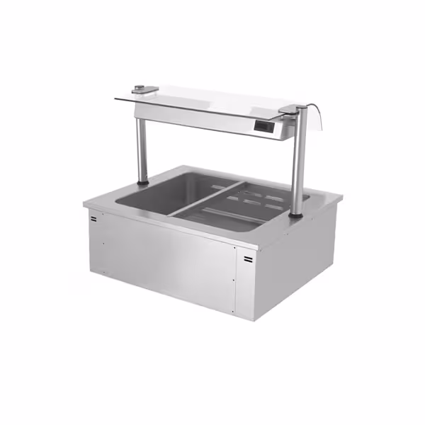Inbouw bain-marie (drop-in) - 800mm - 1,46 kW - 2x GN 1/1 - met (glazen) spatscherm