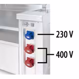 Station de cuisson mobile – 1600 × 850 mm – hauteur : 1170 mm – incl. friteuse, plaque à snacker, bain-marie & élément neutre