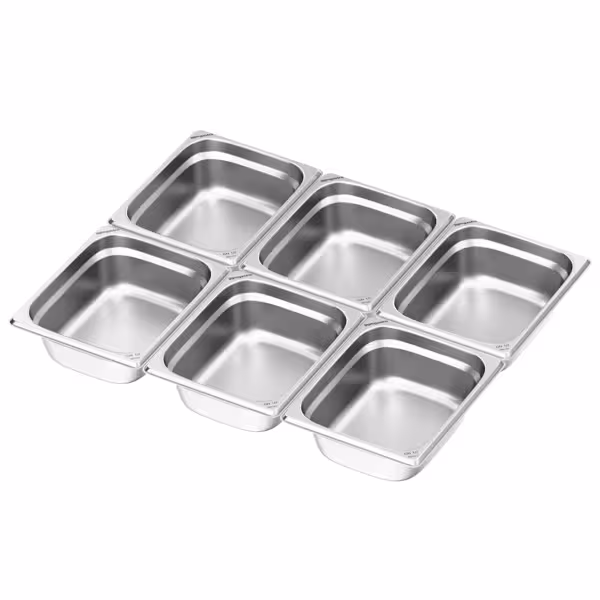 (6 pz) Bacinella GN in acciaio inox GN 1/2 - Altezza: 100mm