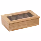 Wooden Tea Box - 4 Compartments - with Viewing Window (Acrylic Lid) - without Engraving - Brown