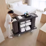 Cărucior de serviciu – deschis – 2 saci pentru rufe, 1 raft sus și 3 rafturi jos